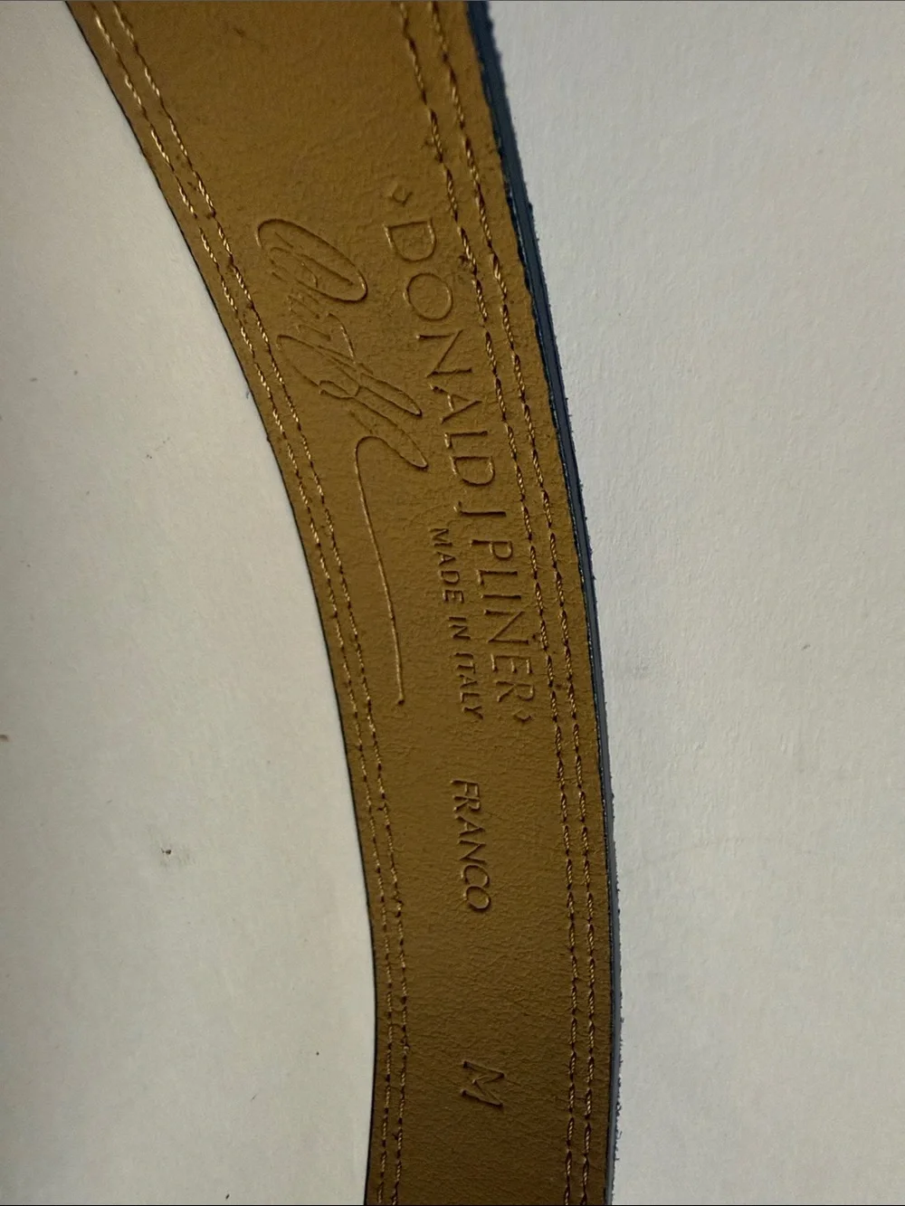 Donald J. Pliner Navy Suede Belt with White Stitching 38
